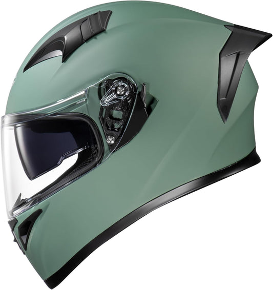 Full Face Motorcycle Helmet with Internal Tinted Visor & DOT Approved for Moped ATV Cruiser Scooter (Alpine Matt Green, Medium)